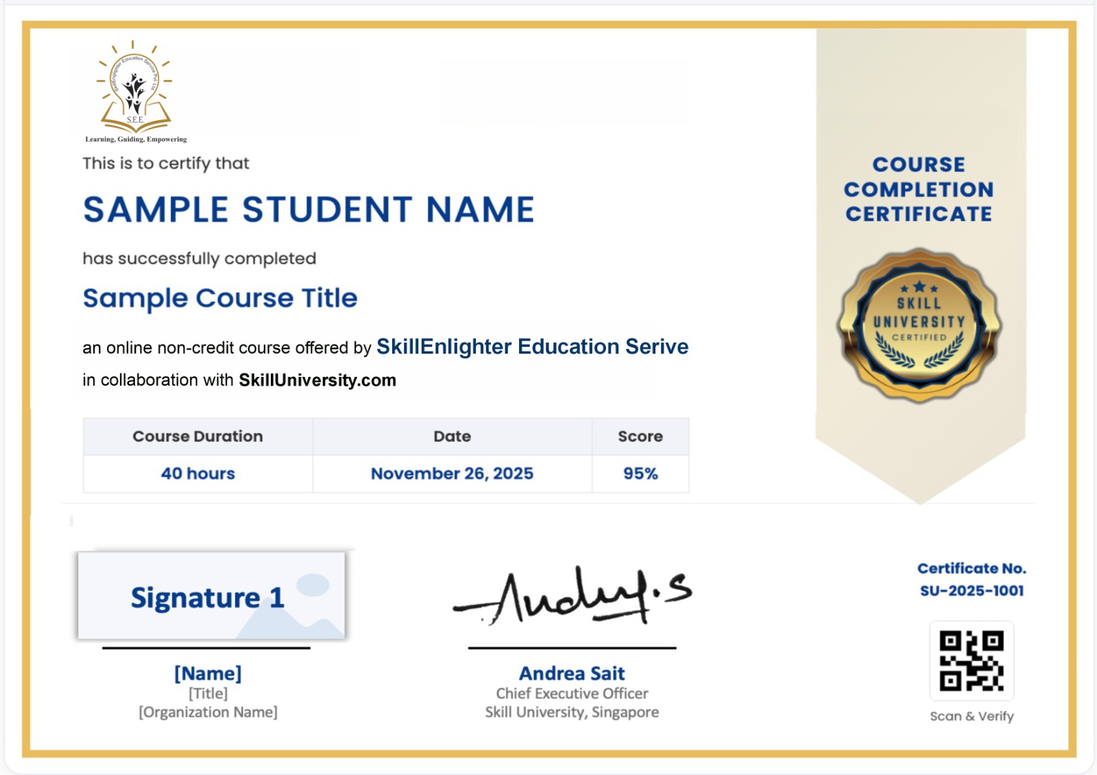 SkillEnlighter Sample Certificate
